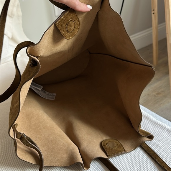 👒 MANGO 👒 SUEDE LEATHER SHOPPER BAG TOBACCO BROWN - Picture 12 of 12